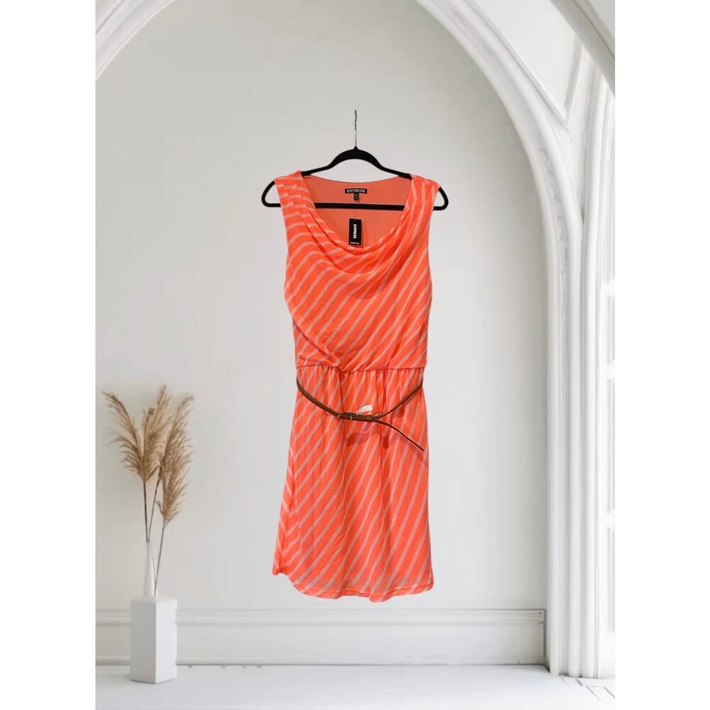 NWT Express Orange Swirl Sleeveless Flirty Dress, Medium